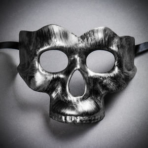 Halloween Half Skull Face Mask Masquerade Day of the Dead - Black Silver
